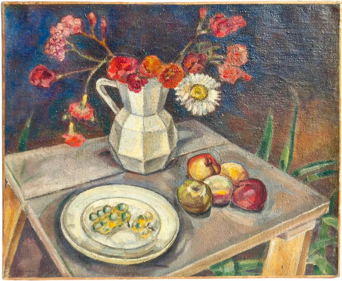 Andre LeMaitre, Oil on Canvas c.1940 Stillife with Fruit and Pitcher