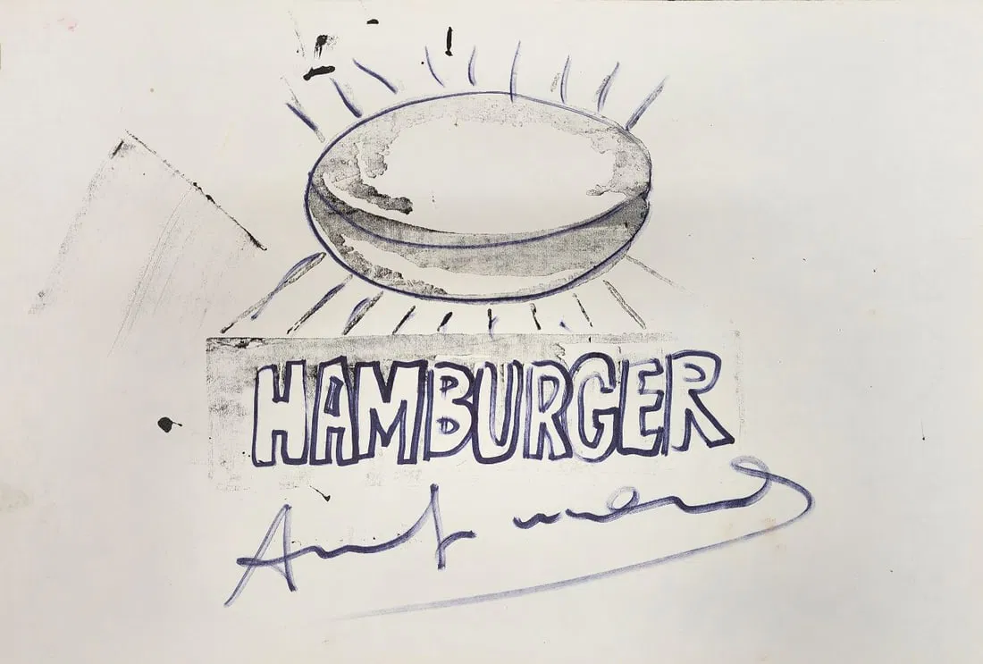 Andy Warhol, Hamburger, 1986 - Silkscreen, Unique Mixed Media work on paper