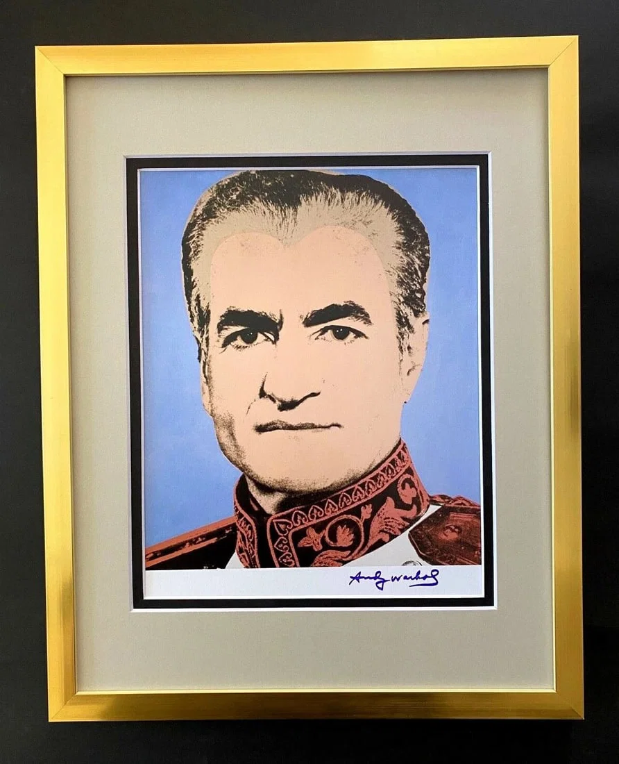 ANDY WARHOL + RARE 1984 SIGNED THE SHAH OF IRAN PRINT MATTED AND FRAMED
