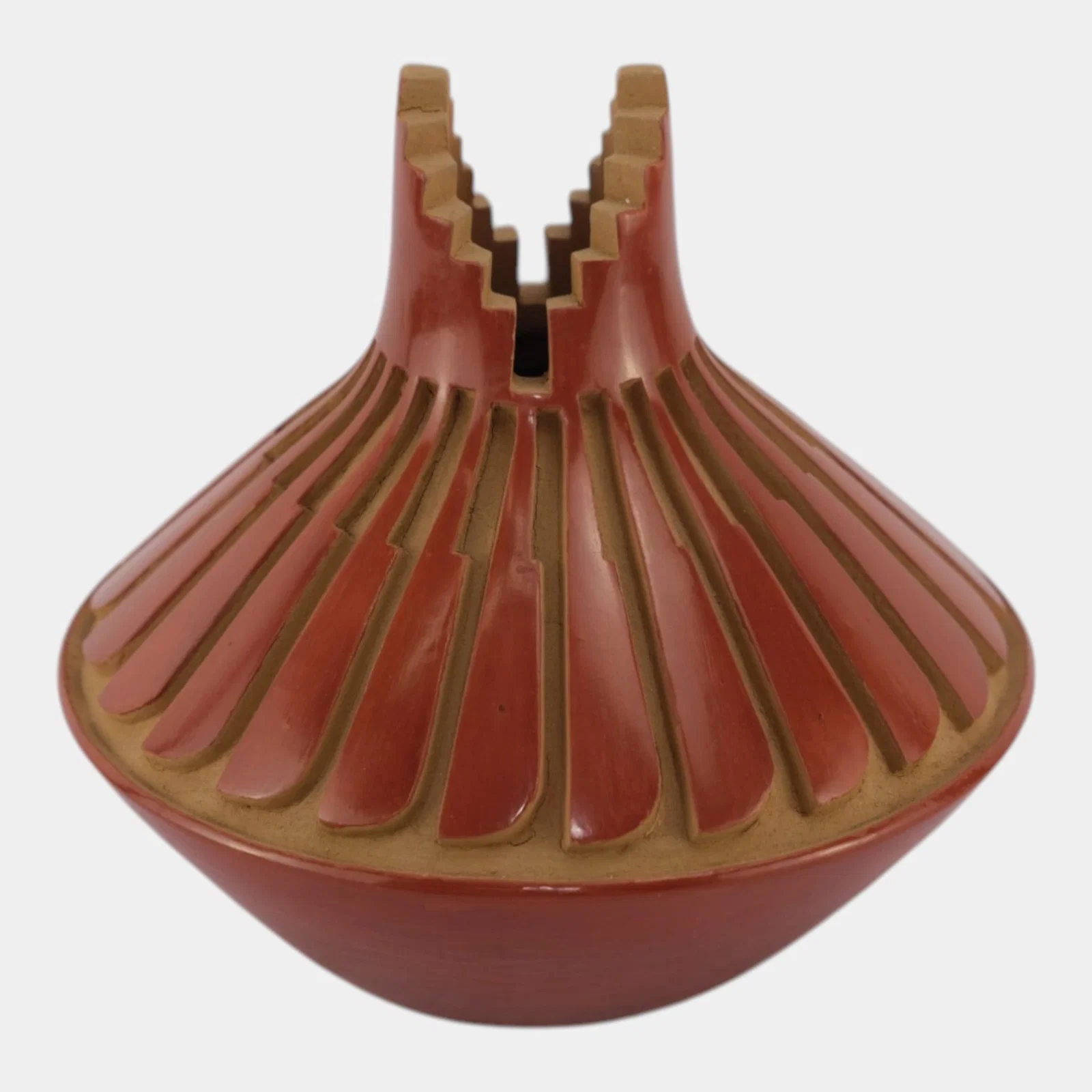 Anna Archuleta Santa Clara Pueblo Native American Sgraffito Geometric Carved Red Jar Vase