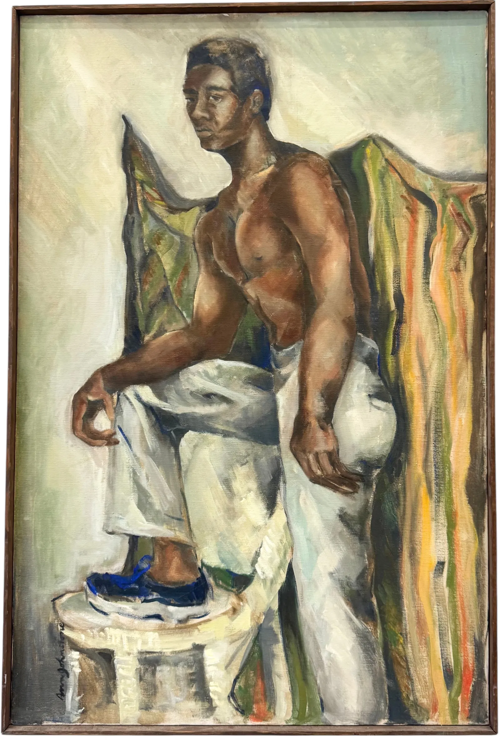 ANNE JOHNESTONE (20th c, American) Shirtless Black Male Portrait