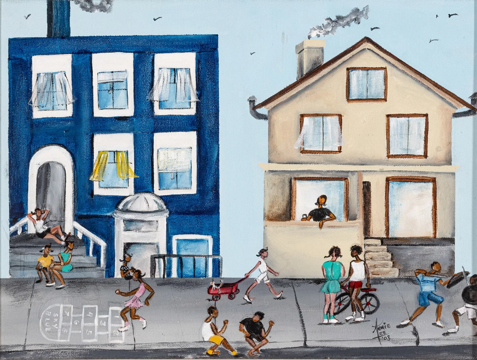 Annie Lee (American, 1935-2014) Oil on Canvas 2003, 'Hopscotch', H 12" W 16" W 18" Depth 22"