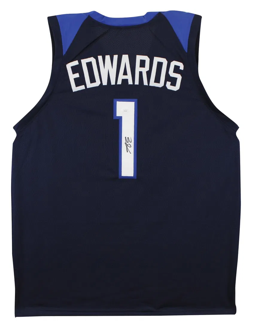 Anthony Edwards Signed Navy Blue Pro Style Jersey JSA Certified