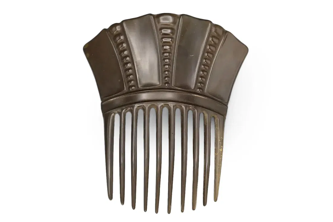 Antique 1880s Peineta, Victorian Era Fashion Accessories, Vulcanite Ornament Hair Comb, Gutta Percha