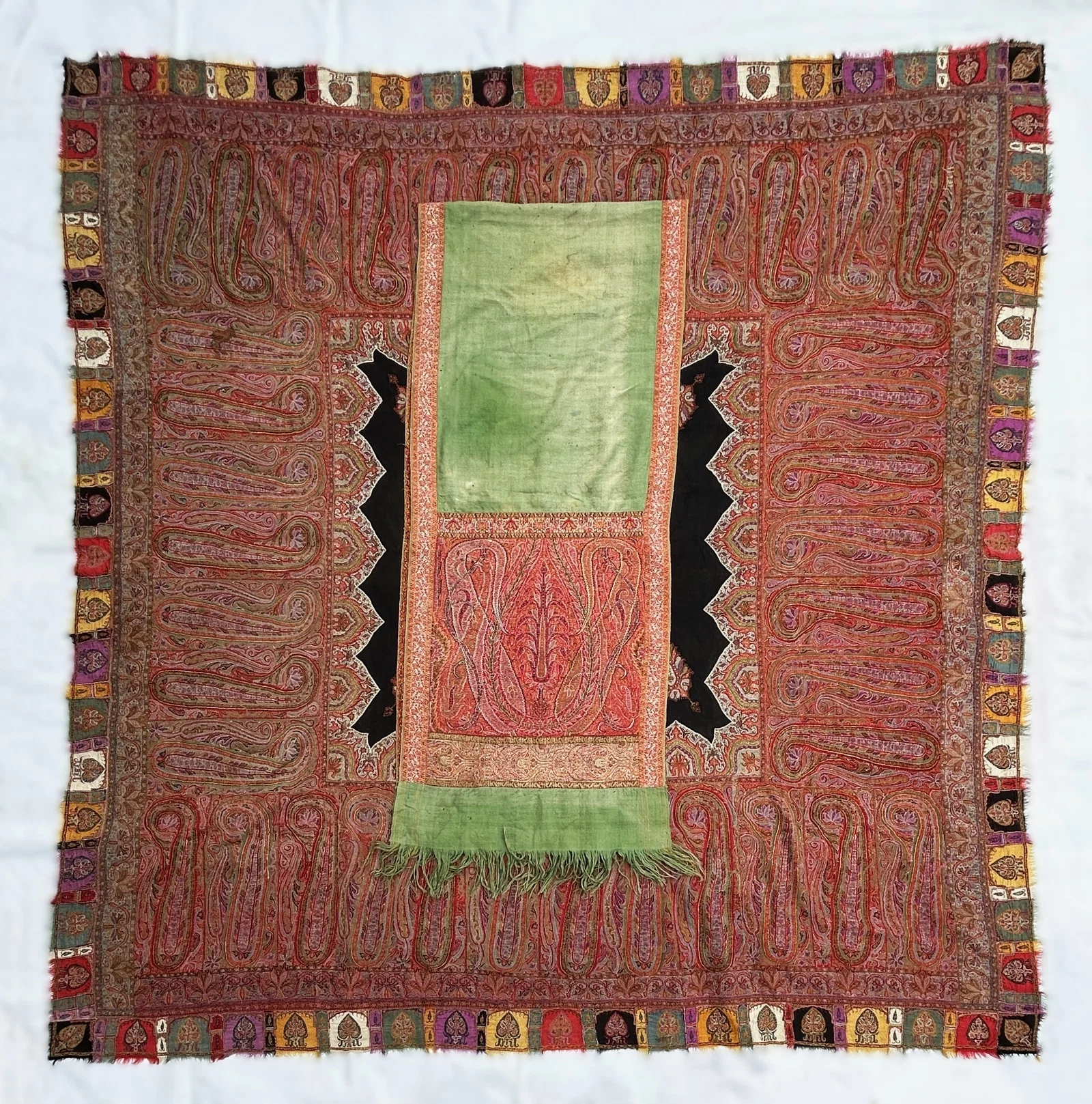 ANTIQUE 19TH CENTURY HAND-WOVEN INDIAN KASHMIRI ARTIST SIGNED SHAWL PLUS MORE