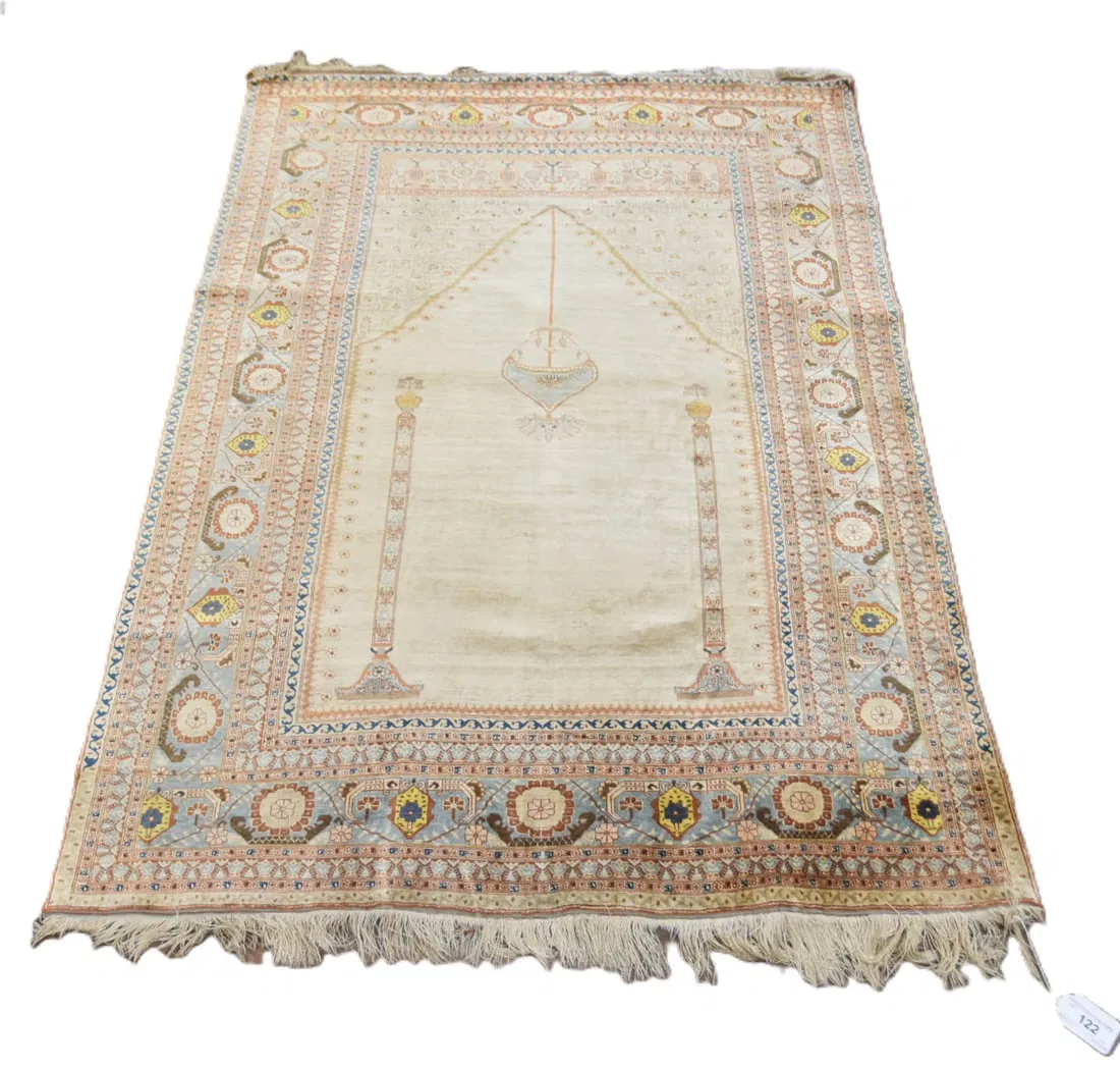 ANTIQUE 19thC PERSIAN TURKISH SILK CARPET
