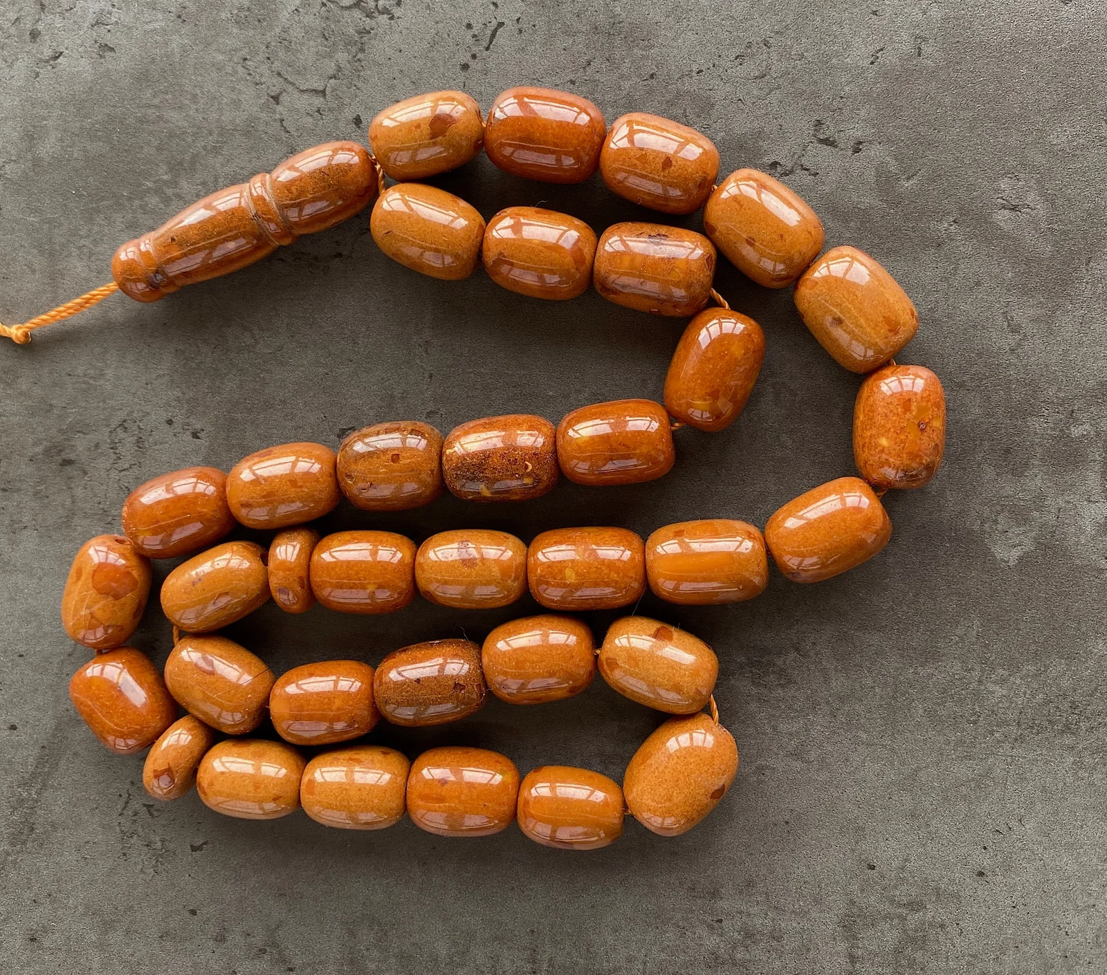 Antique Amber Tesbih made from Barrel shaped Amber beads