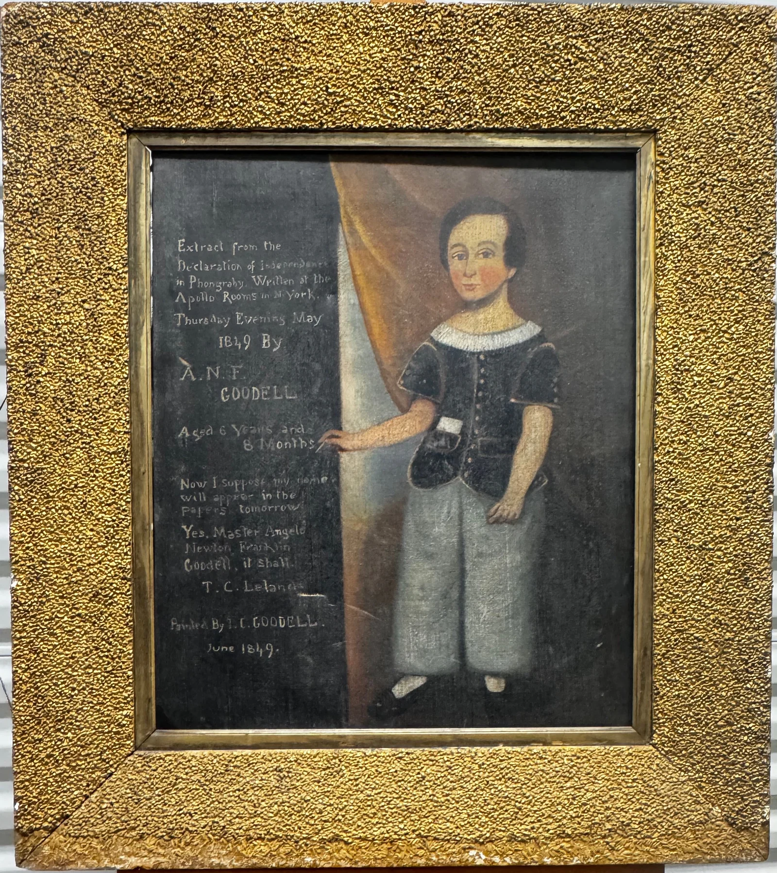 Antique American Folk Art Oil Painting signed and dedicated