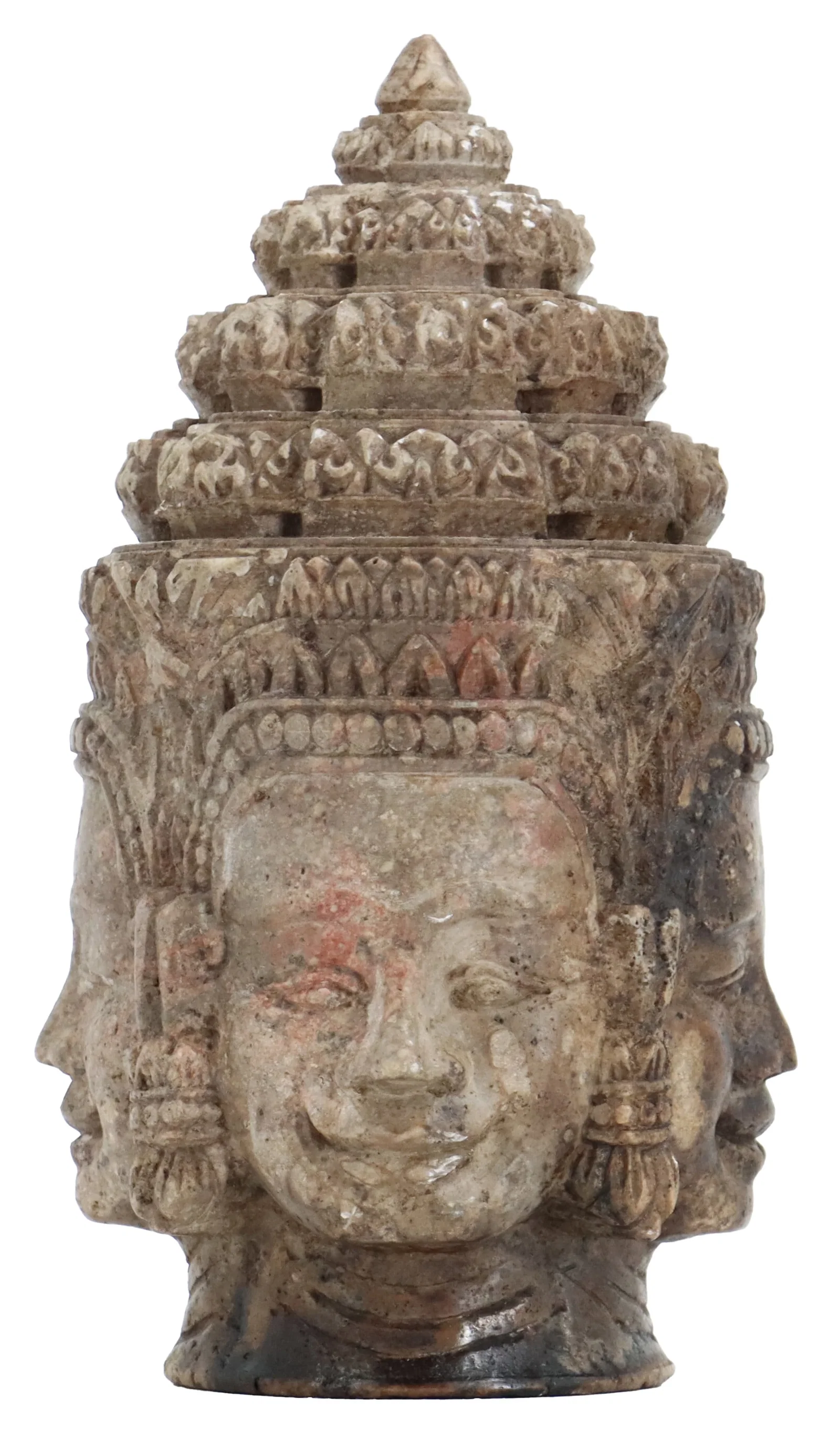 Antique Cambodian Carved Soapstone Multiface Brahma Bust Sculpture