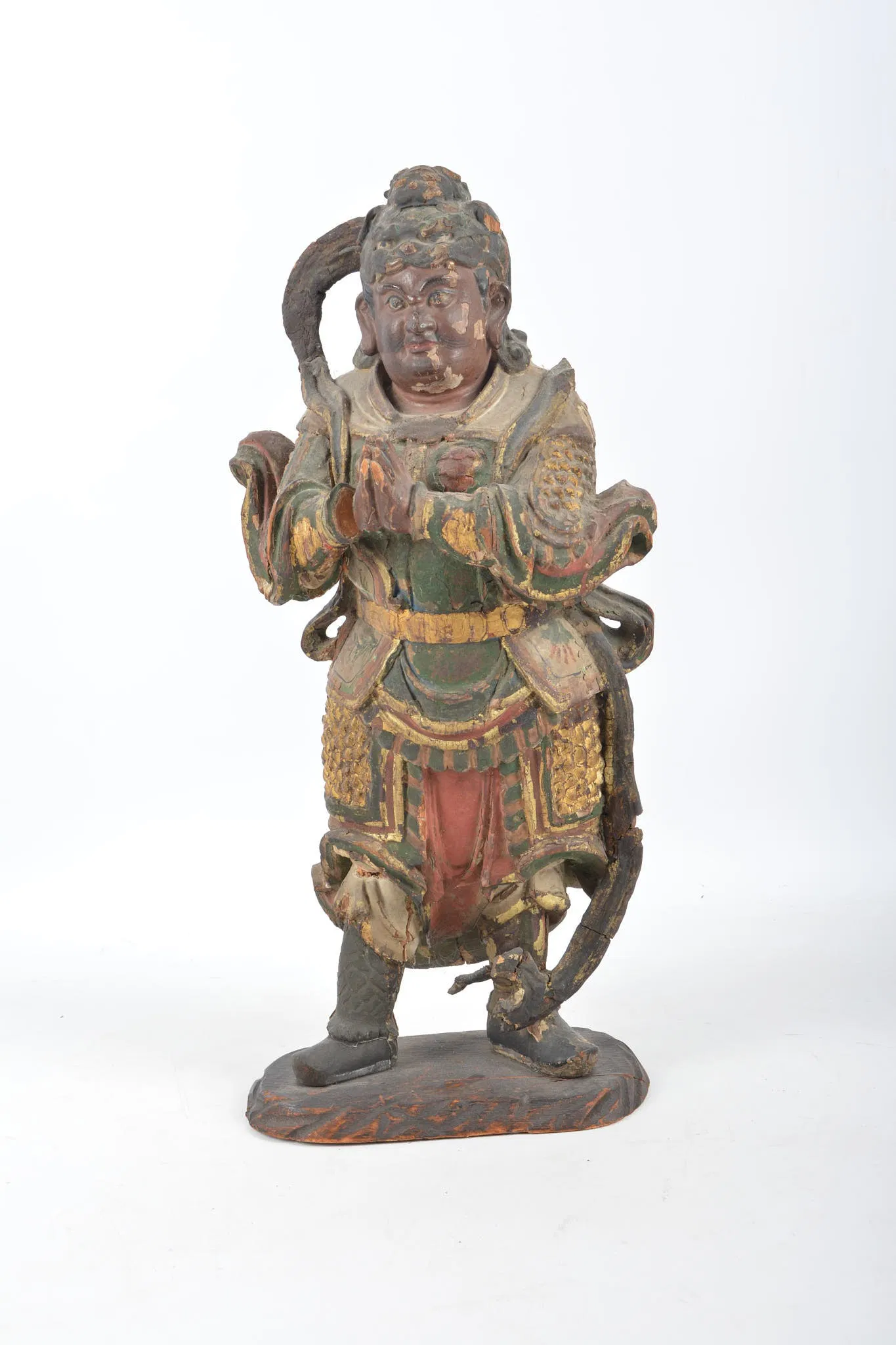 Antique Chinese Figural Carved Wood Weituo