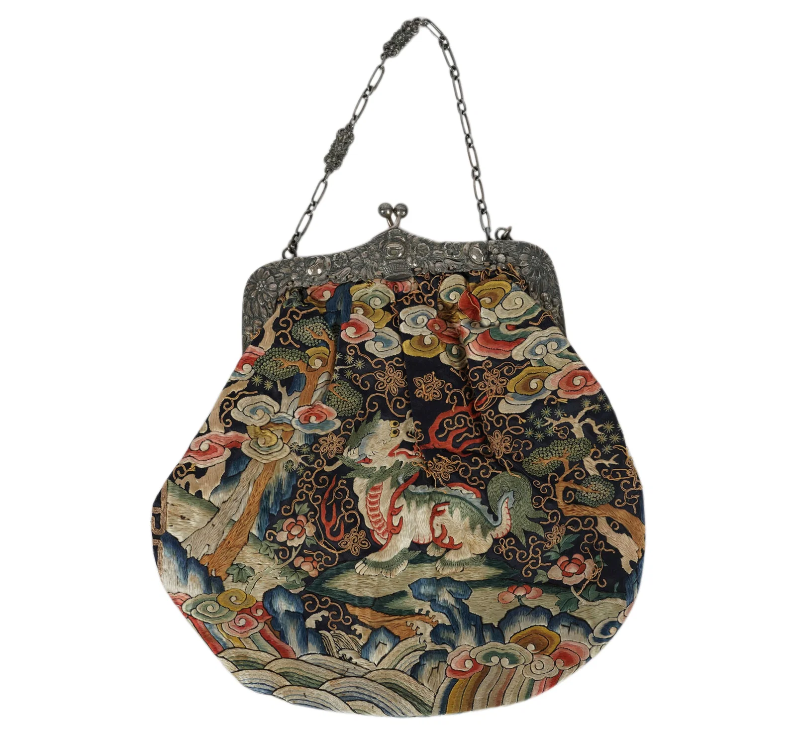 Antique Chinese Kesi and Silver Purse
