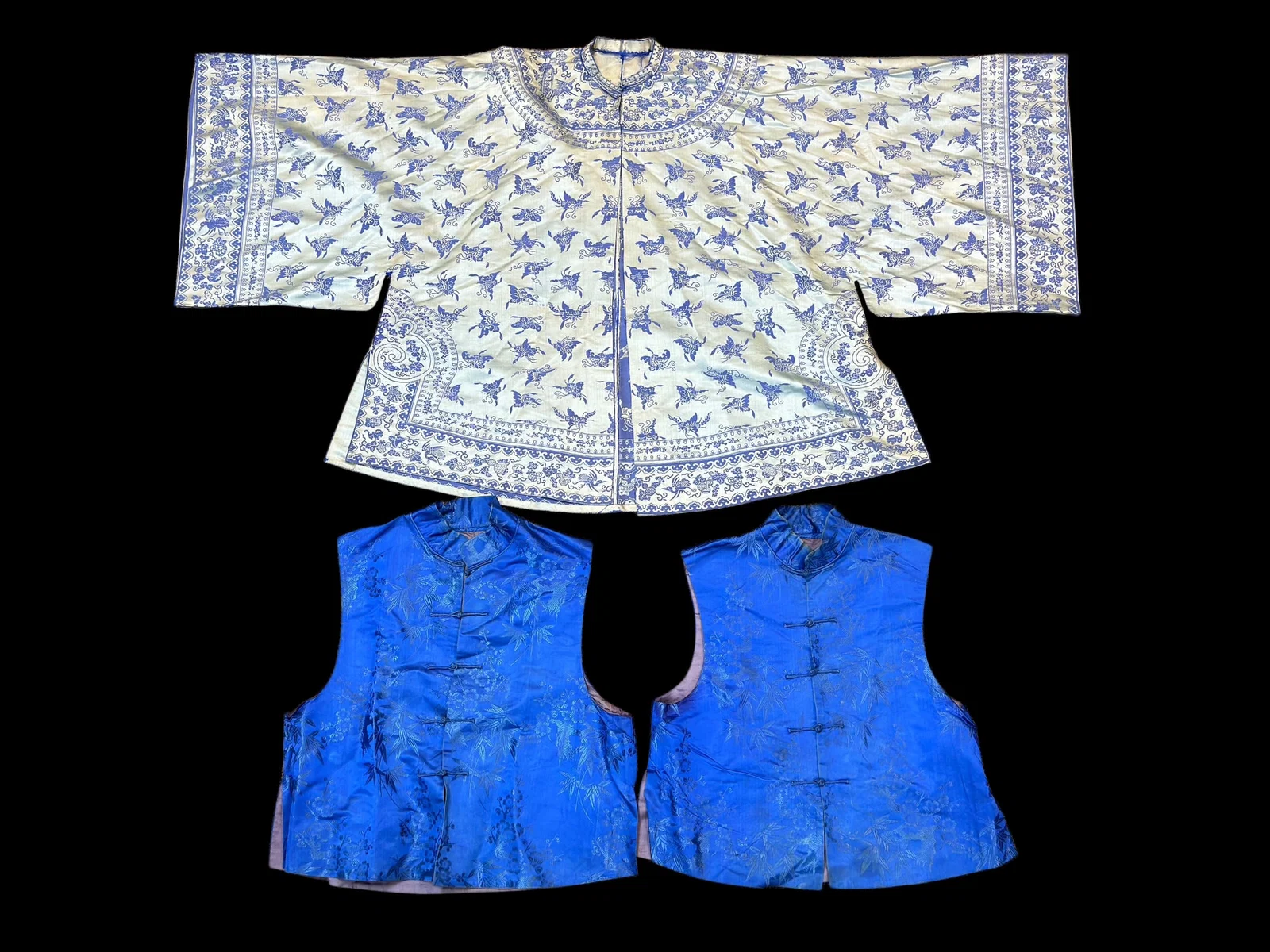 Antique Chinese Silk Jacket w/ 2 Matching Vests