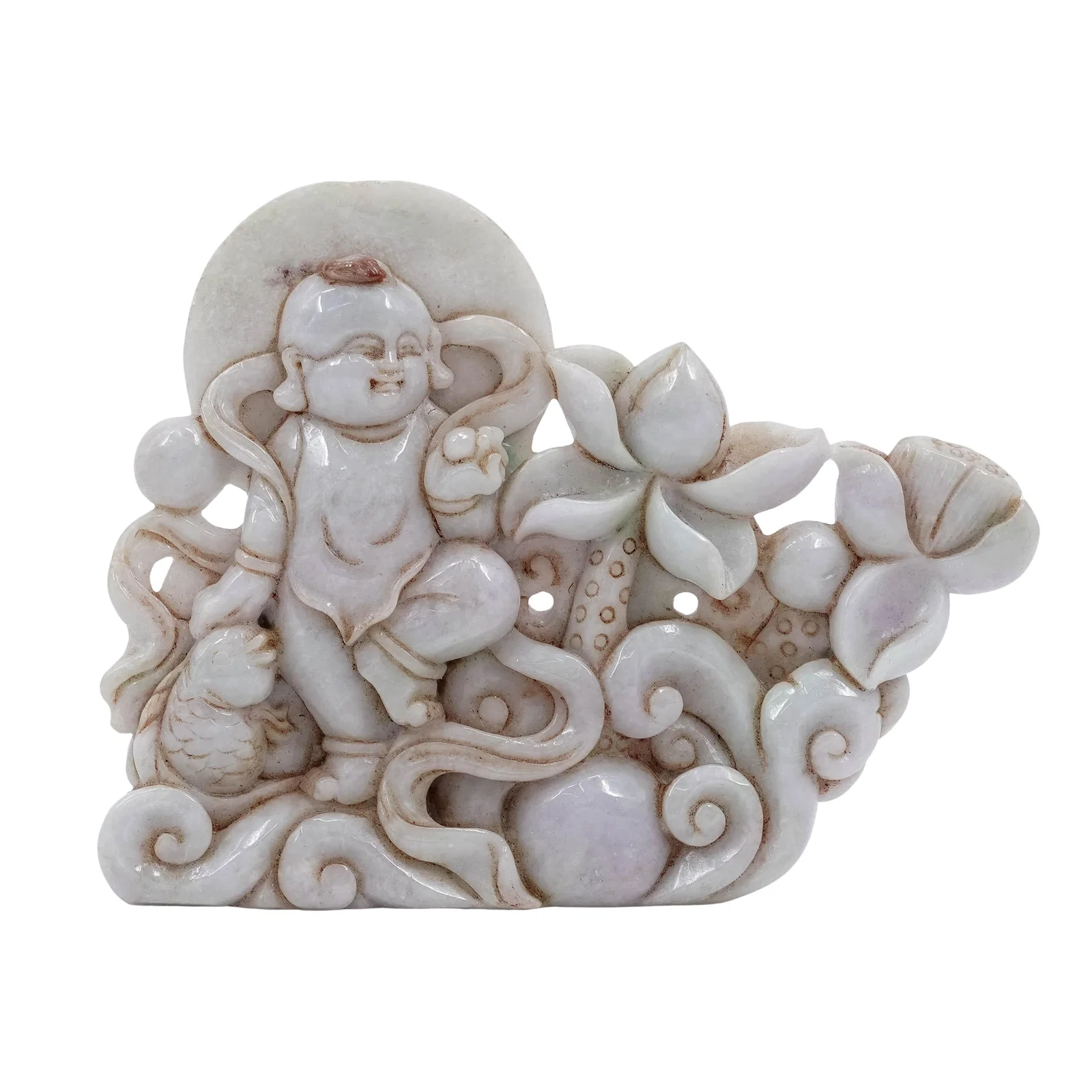 Antique Chinese White Jade Carved Buddha Sculpture