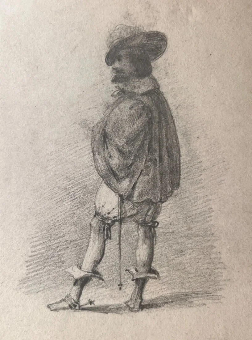 Antique Drawing Original Military Man Portrait 19th century