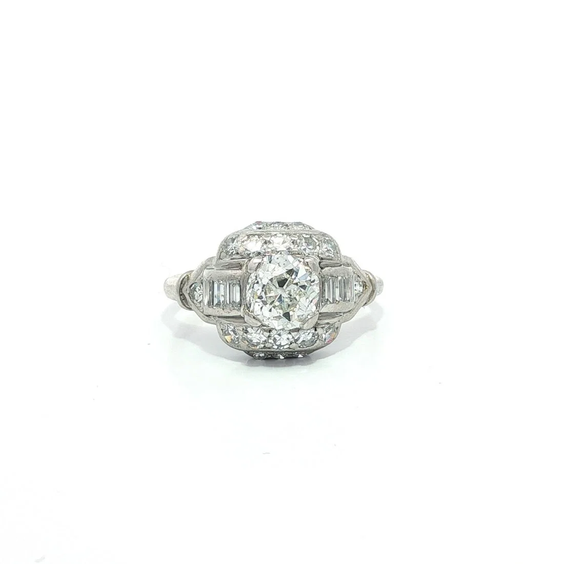 Antique Edwardian Platinum GIA 1.56ctw Old Mine Cut Diamond Ring