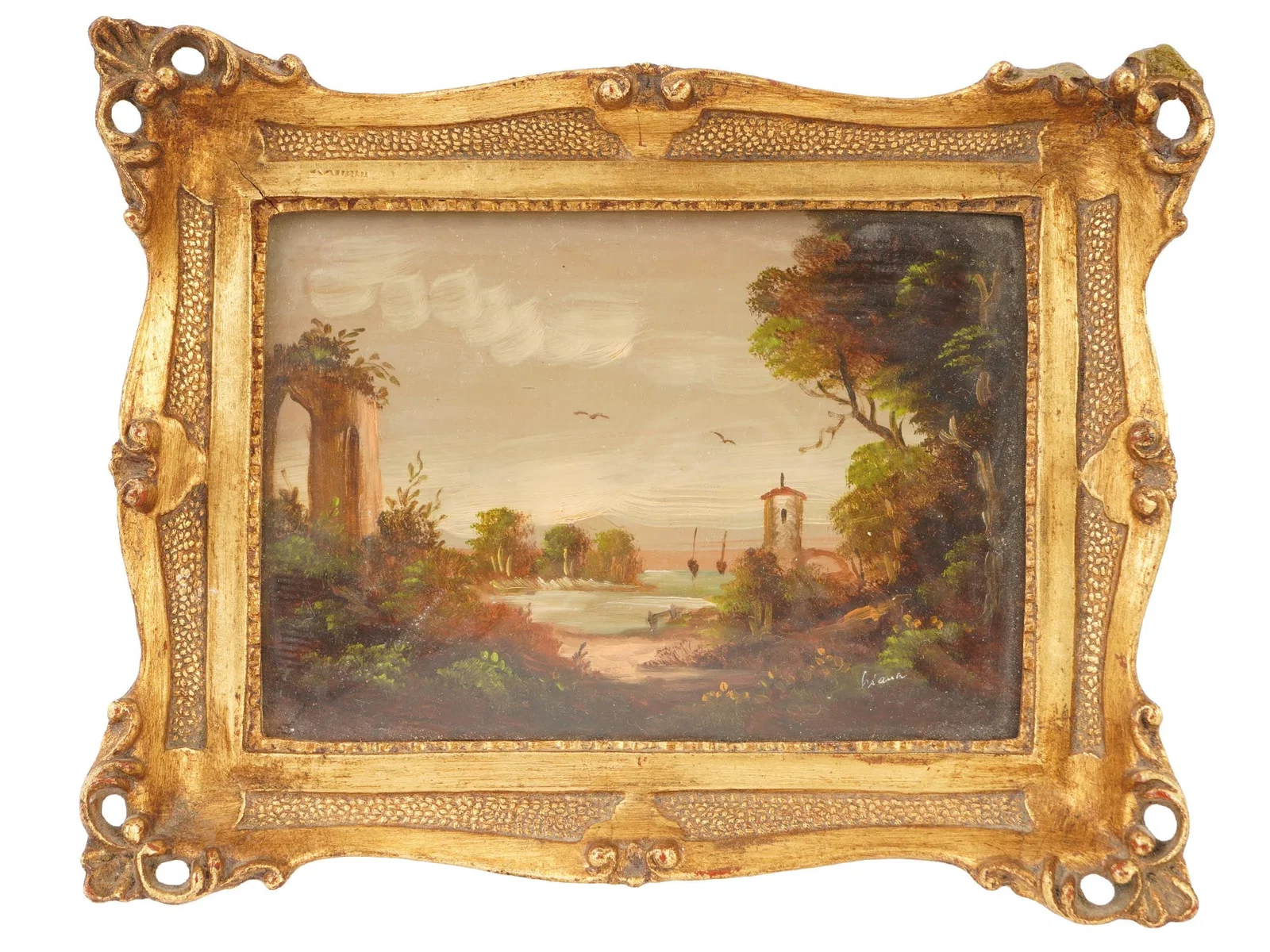 ANTIQUE EUROPEAN OIL LANDSCAPE PAINTING BY LIANI