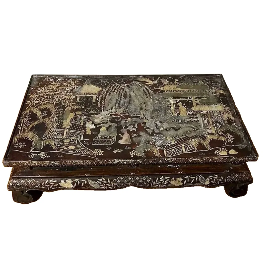 Antique Flower, Bird, Landscape, and Figure Maki-e Lacquerware with Mother-of-Pearl Inlay