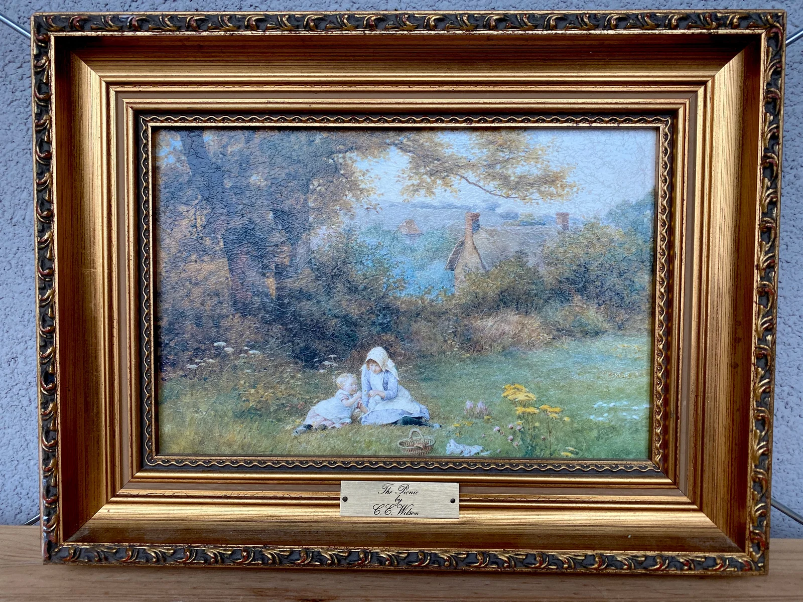 Antique framed painting by C.E.Wilson - The Picnic