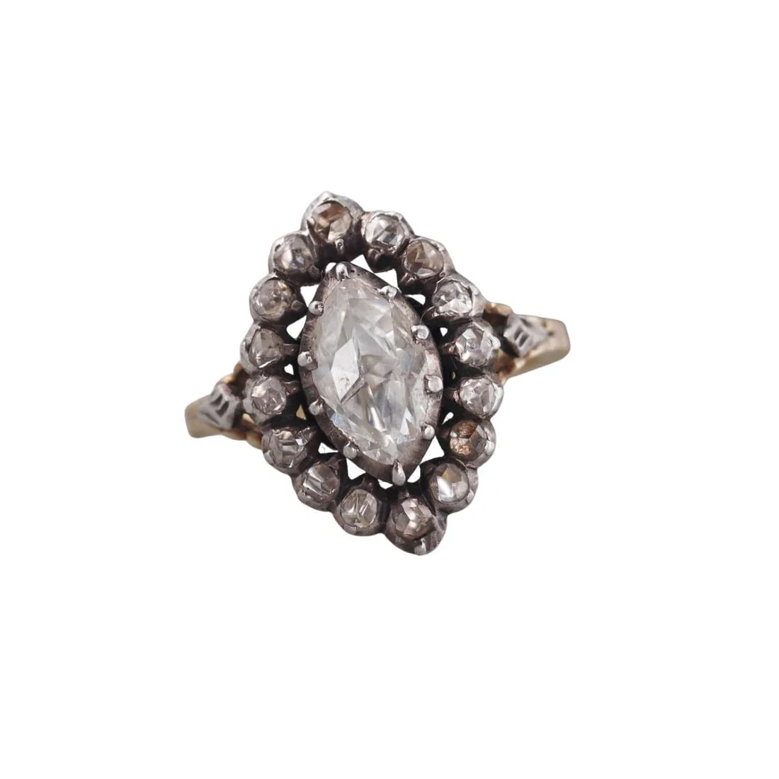 Antique Georgian 14k Gold Silver Rose Cut Diamond Ring