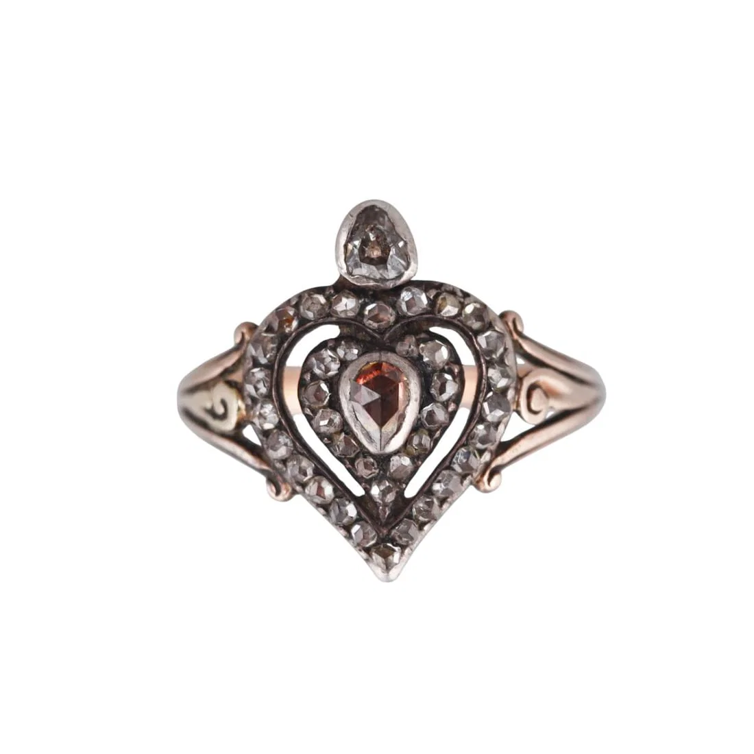 Antique Georgian Rose Gold Silver Diamond Heart Ring