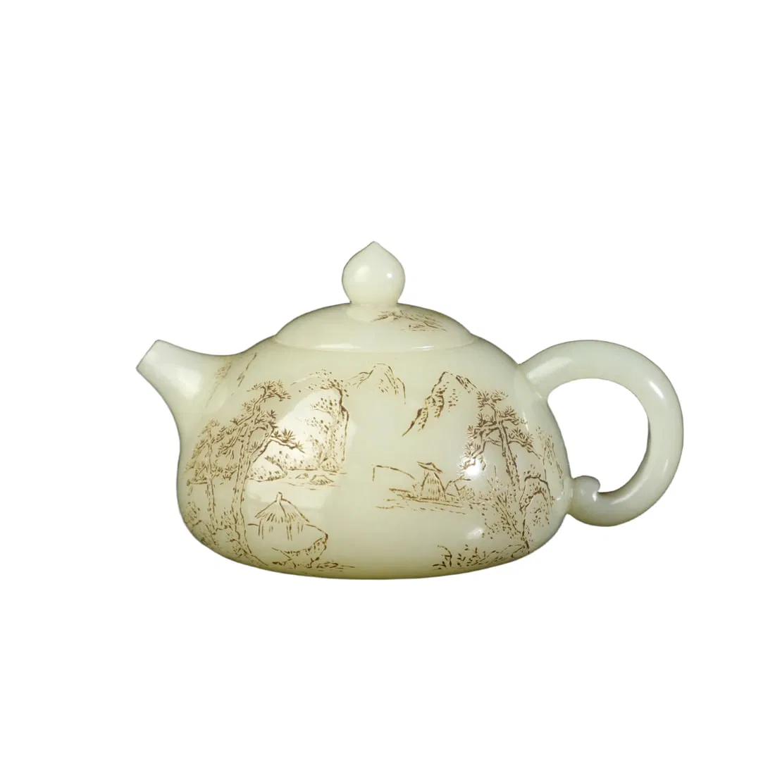 Antique Hetian Jade Teapot with Poetry