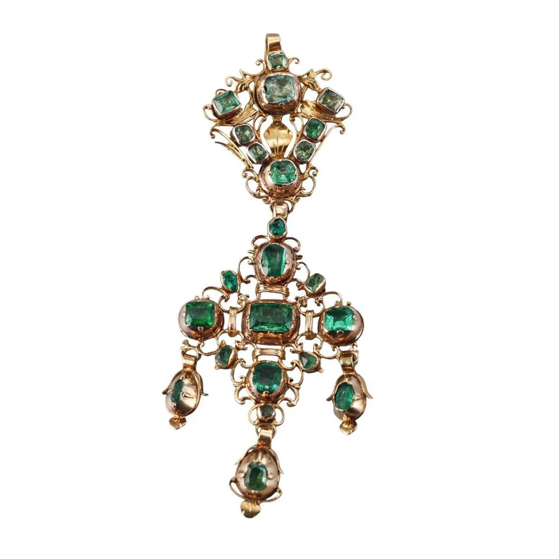 Antique Iberian 18k Gold Emerald Pendant