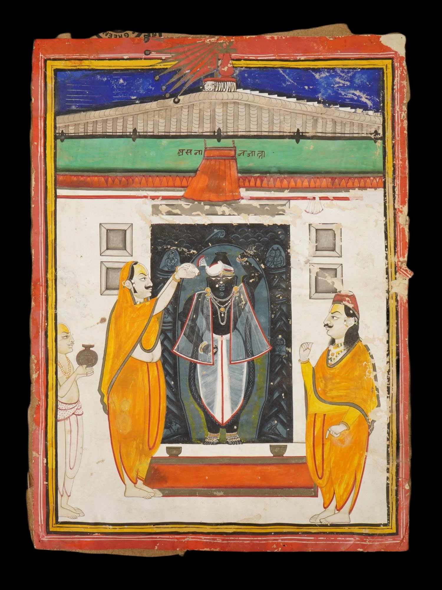 ANTIQUE INDIAN MUGHAL MINIATURE PAINTING W KRISHNA