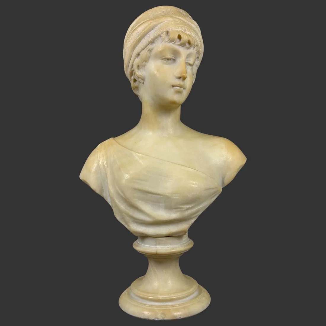 Antique Italian Carrara Marble Lady Bust Sculpture