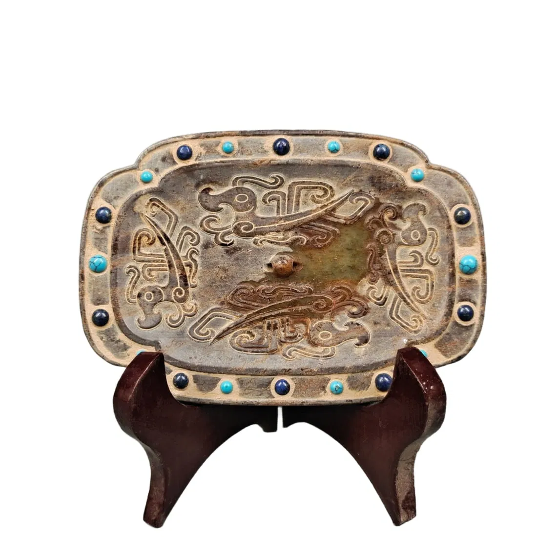 Antique jade inlaid with gemstones plate