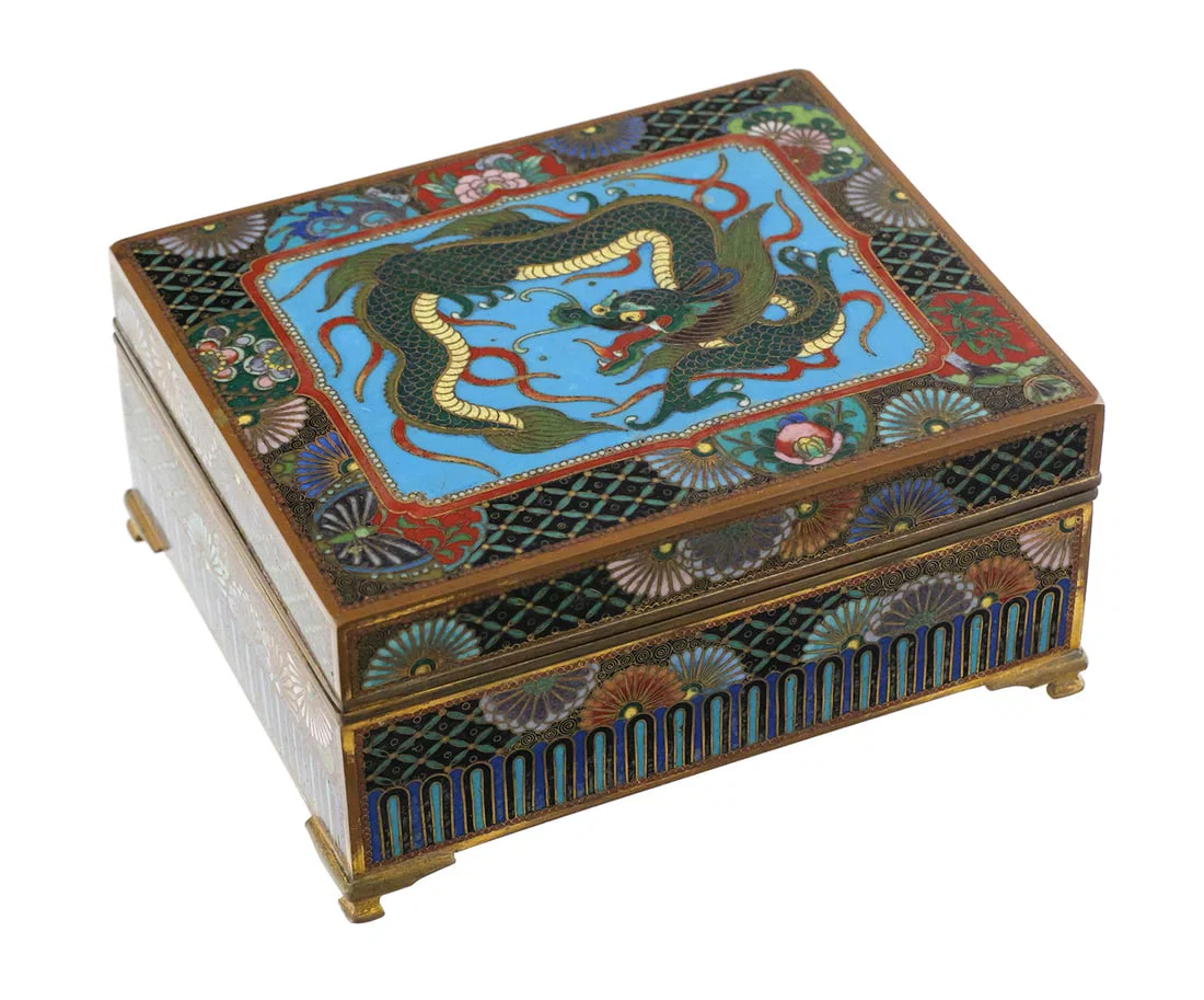 Antique Japanese Meiji Dragon Cloisonne Box