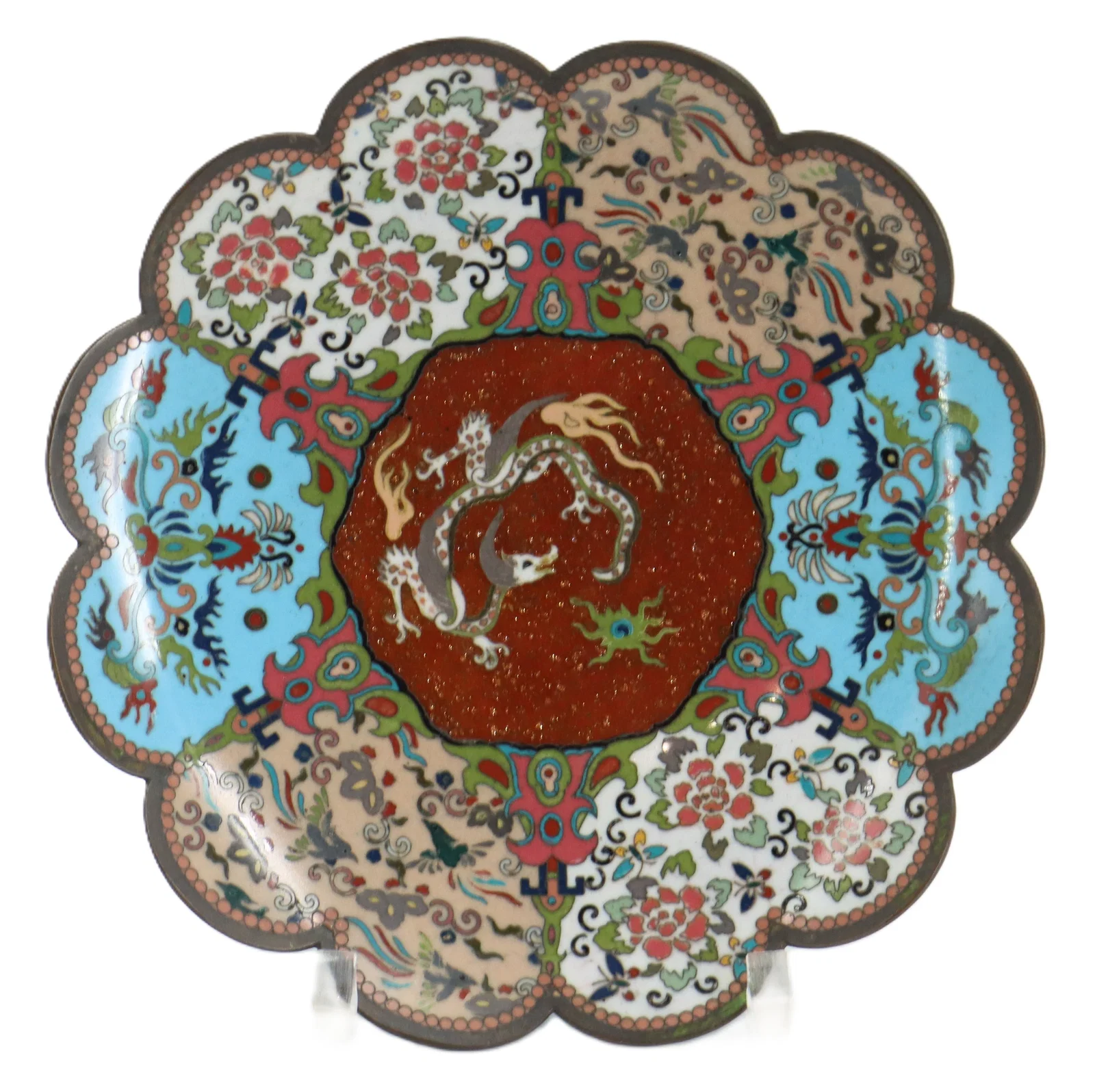 Antique Japanese Meiji Period Cloisonne Scalloped Plate