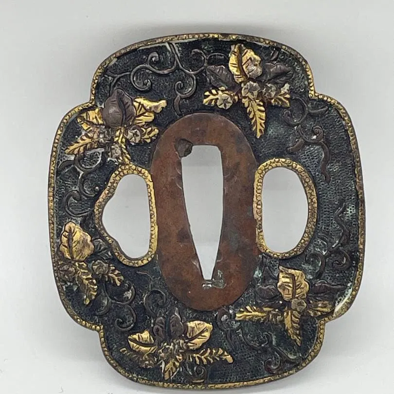 Antique Japanese Tsuba – Gold Decoration – Sword Fittings / Armor Accessory