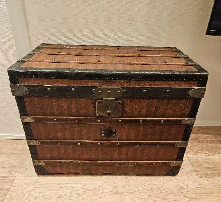 Antique Louis Vuitton Striped Trunk Malle Red Brown France c.1900