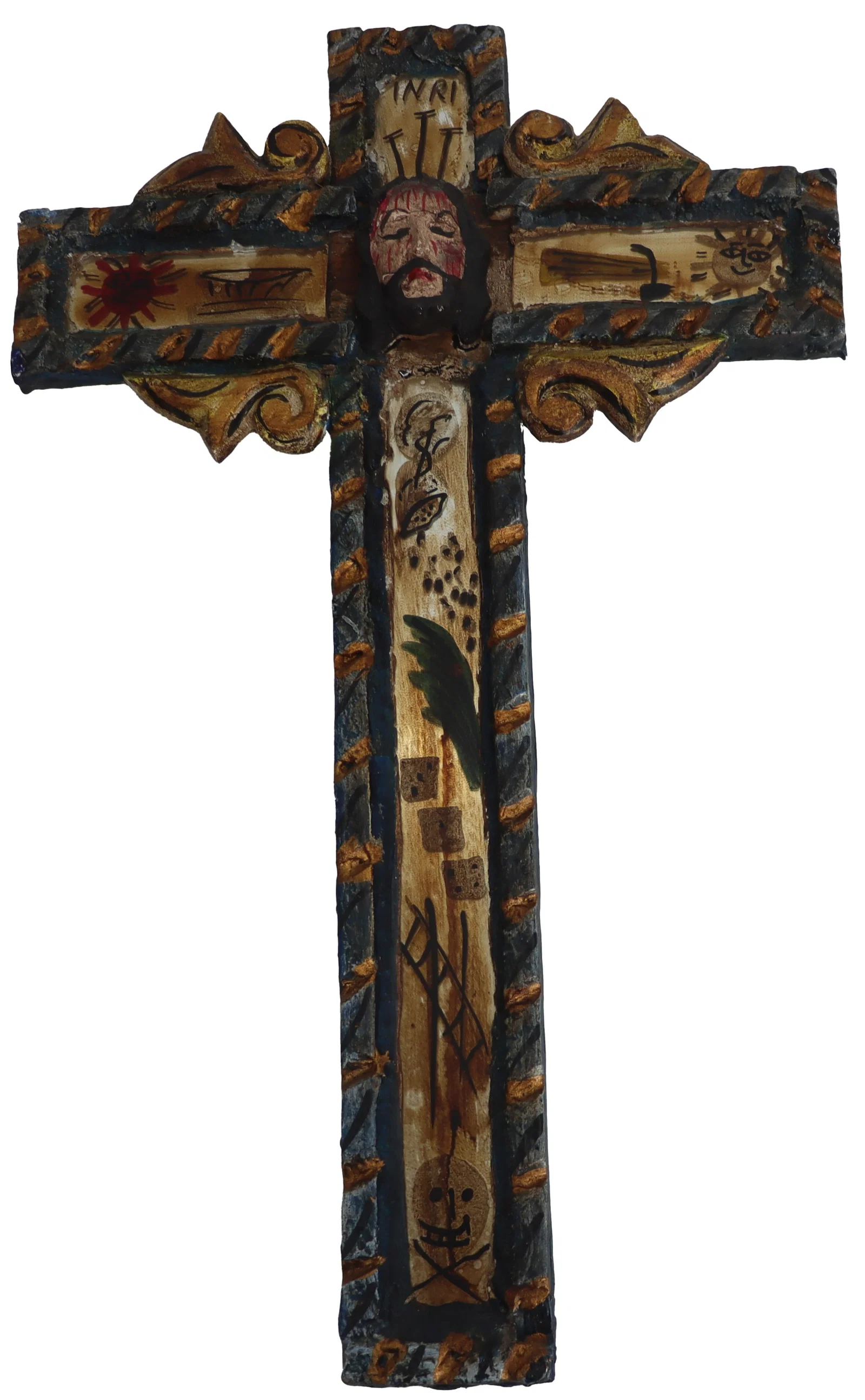Antique Mexican San Miguel de Allende Folk Art Crucifix