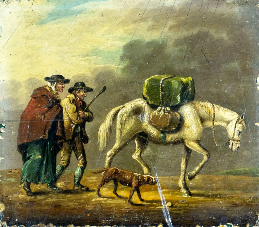 Antique mid 19C European oil painting signed