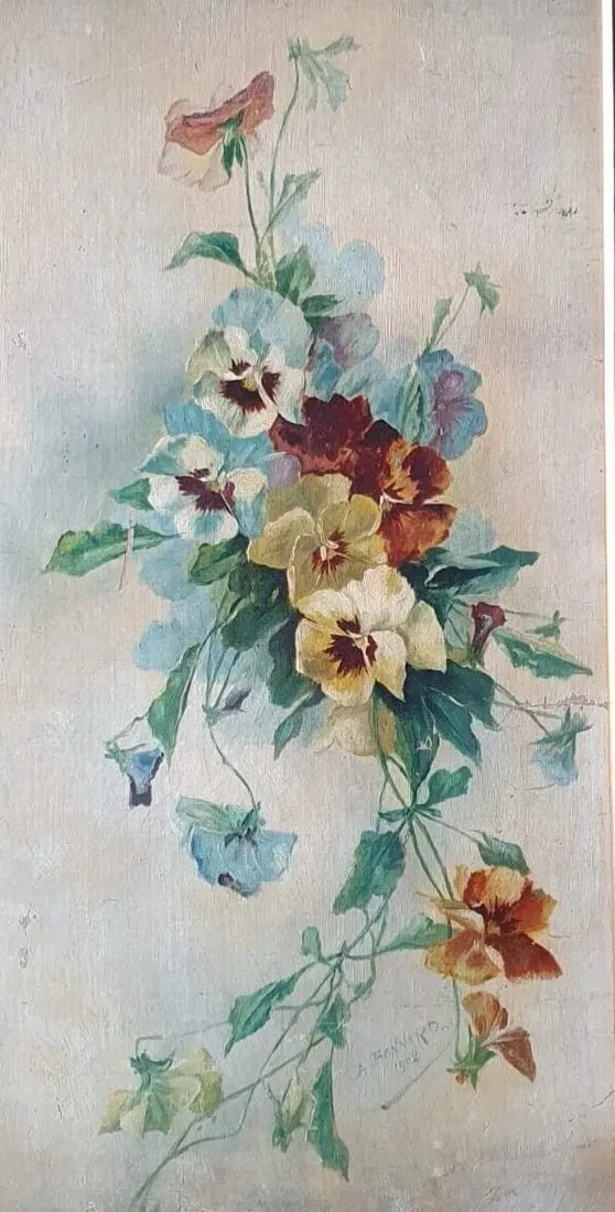 Antique Painting Original Flowers, Floral, Still Life, signed 1902