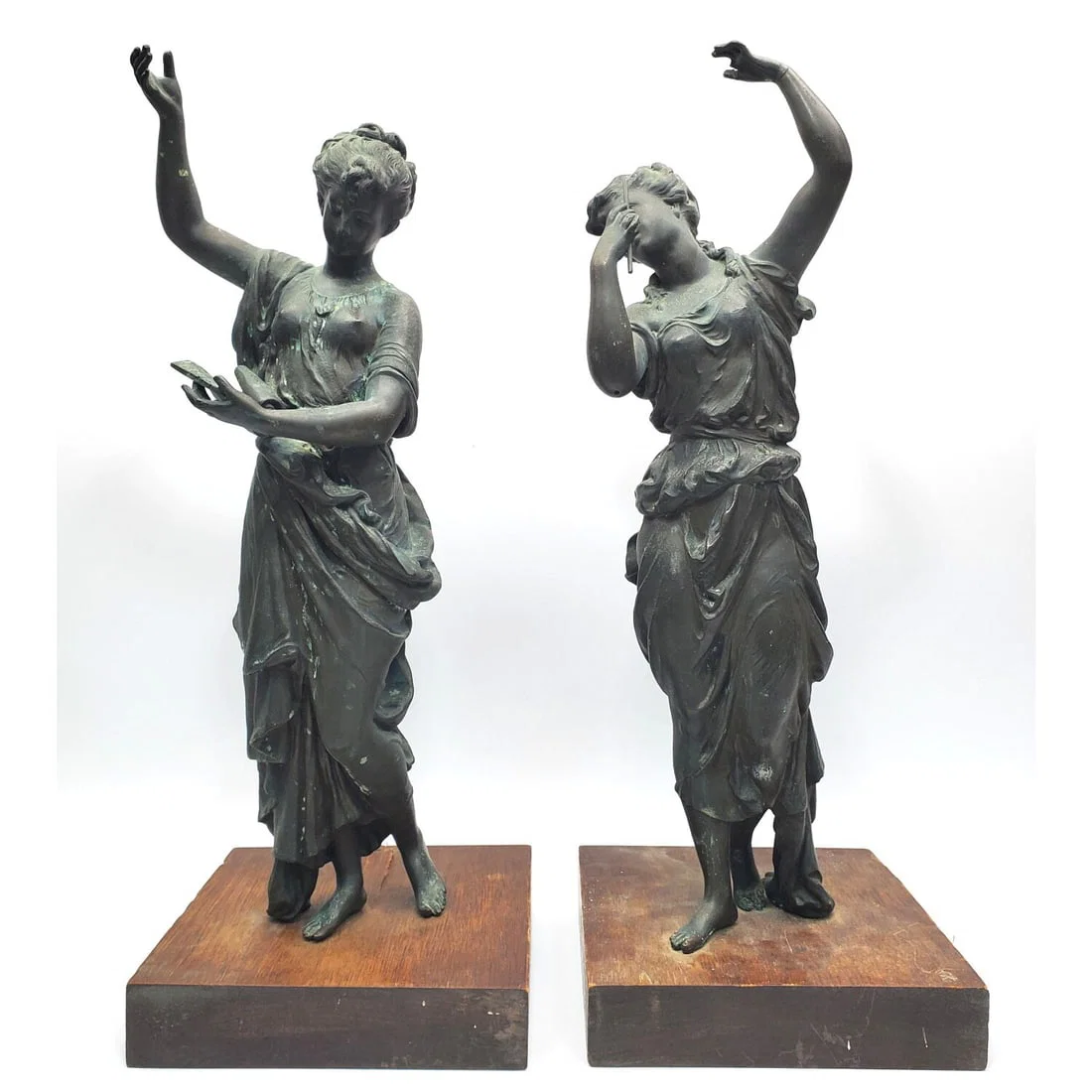 Antique Pair of White Metal Classical Figures