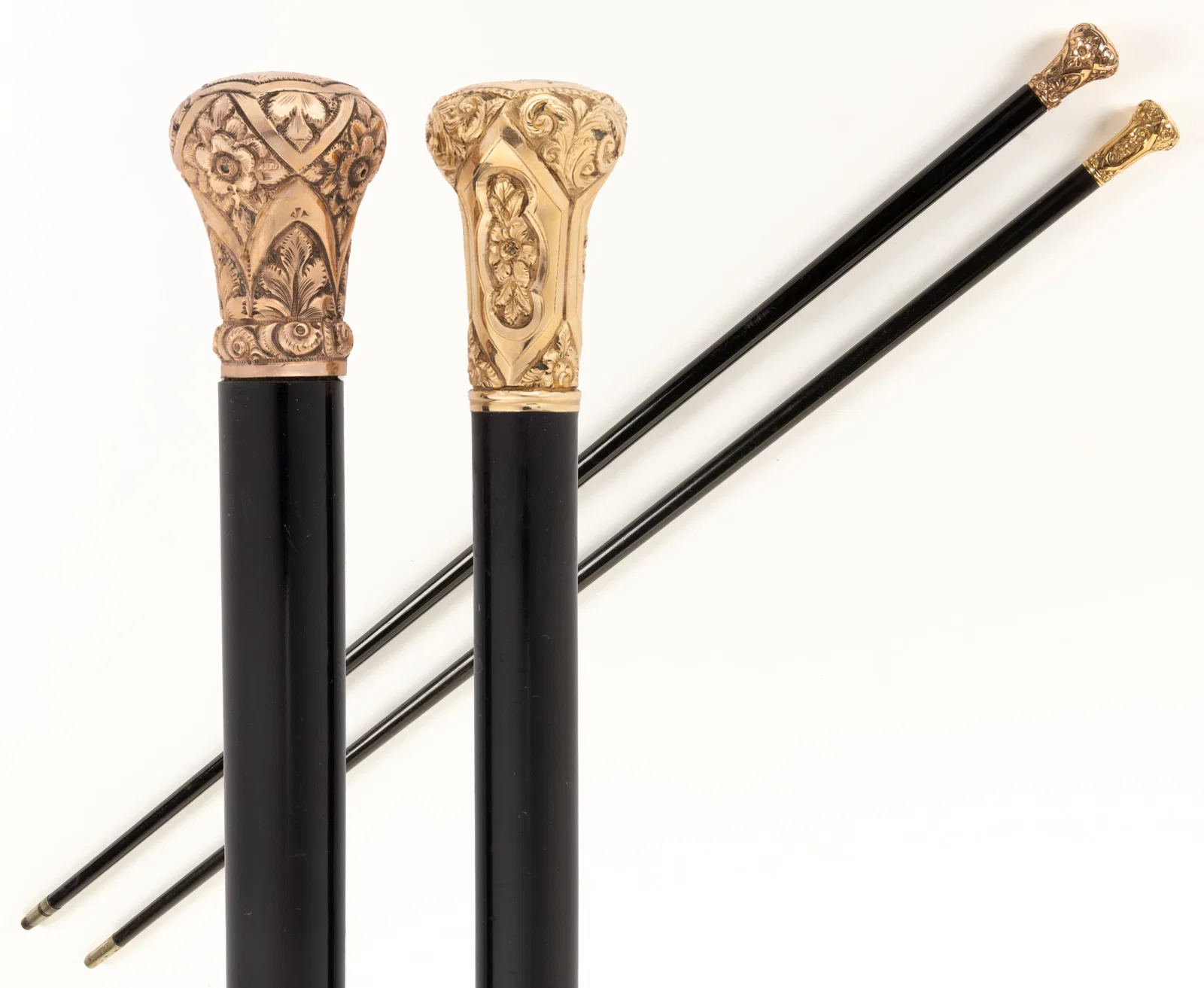 ANTIQUE POMMEL-HEAD DRESS CANES / WALKING STICKS, LOT OF TWO