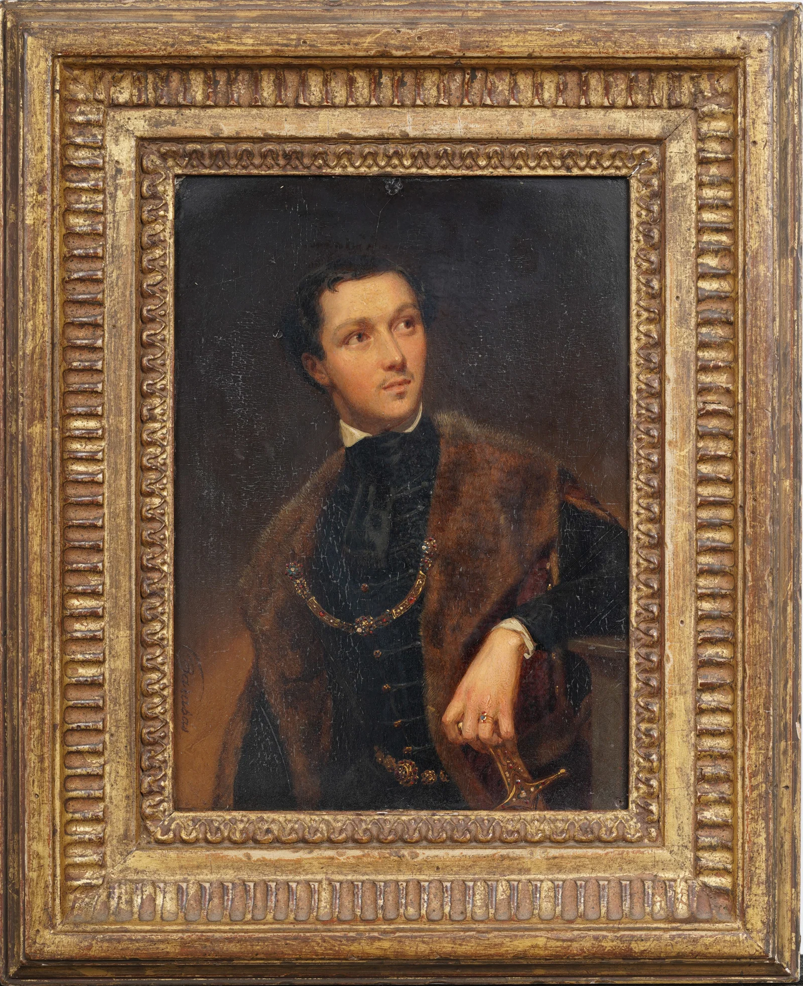 Antique Signed European Old Master Elegant Male Portrait Framed Original Oil Painting