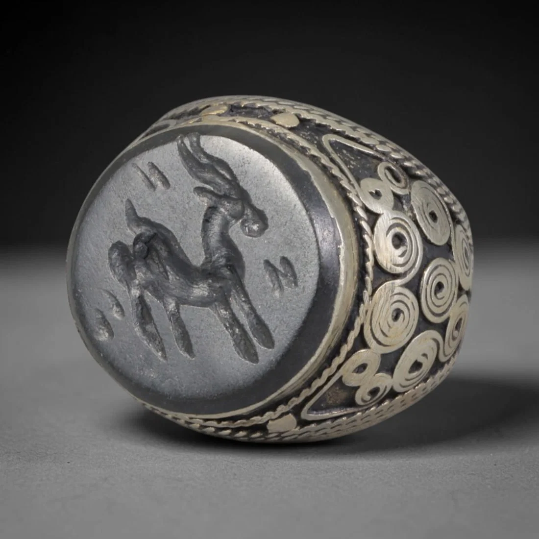 Antique Silvered Ring - Eurasian Steppe Animal Intaglio, 27BK