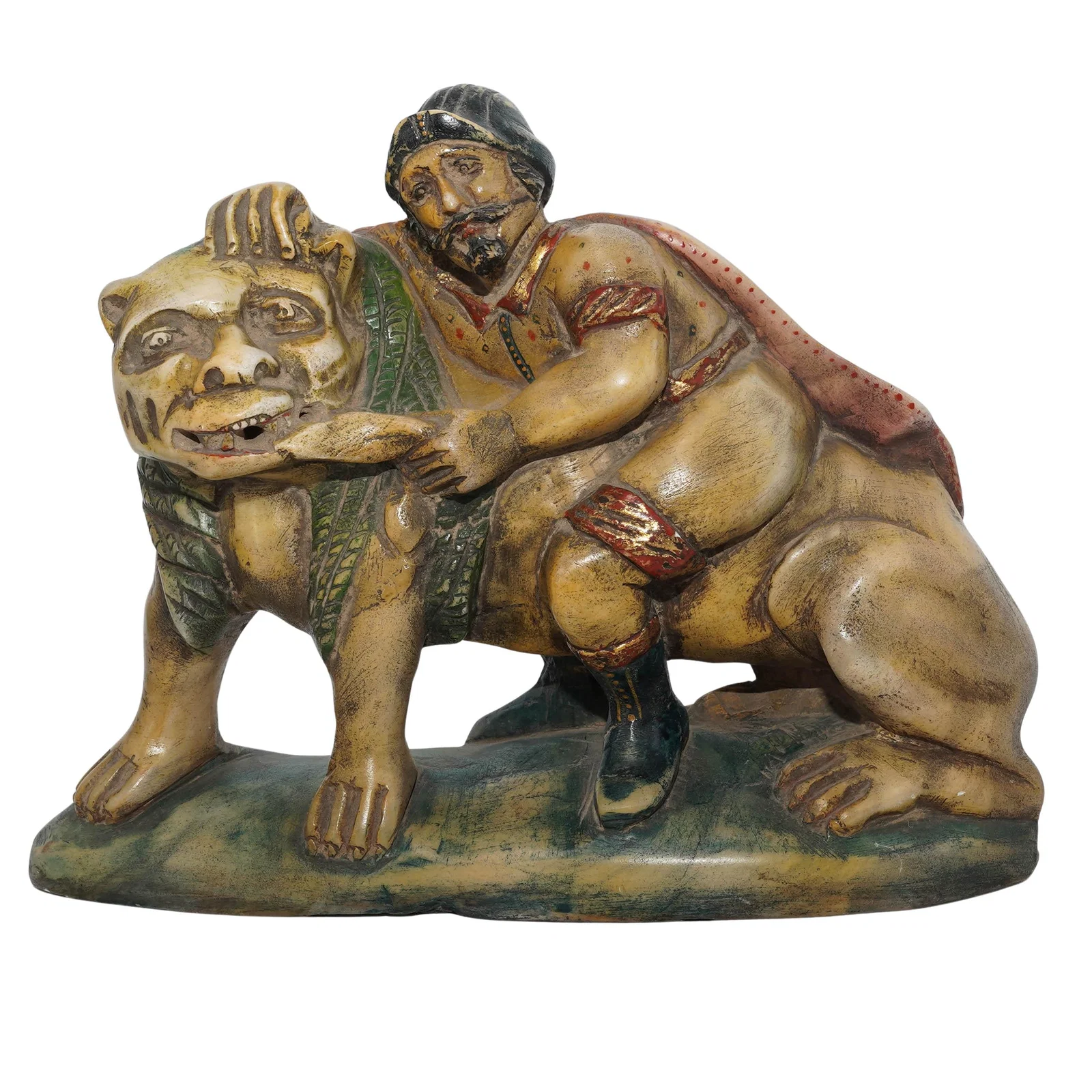 Antique Spanish Colonial Huamanga Alabaster Hercules Nemean Lion Figure