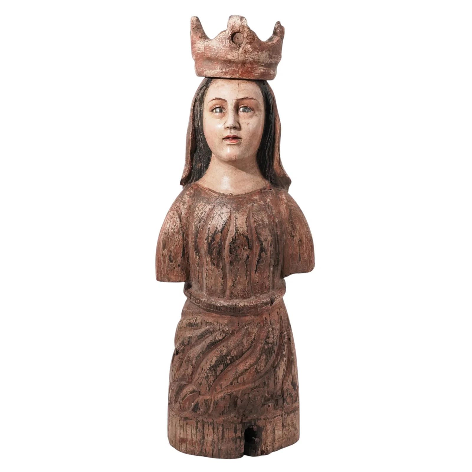 Antique Spanish Colonial Polychrome Gesso Carved Wood Sculpture