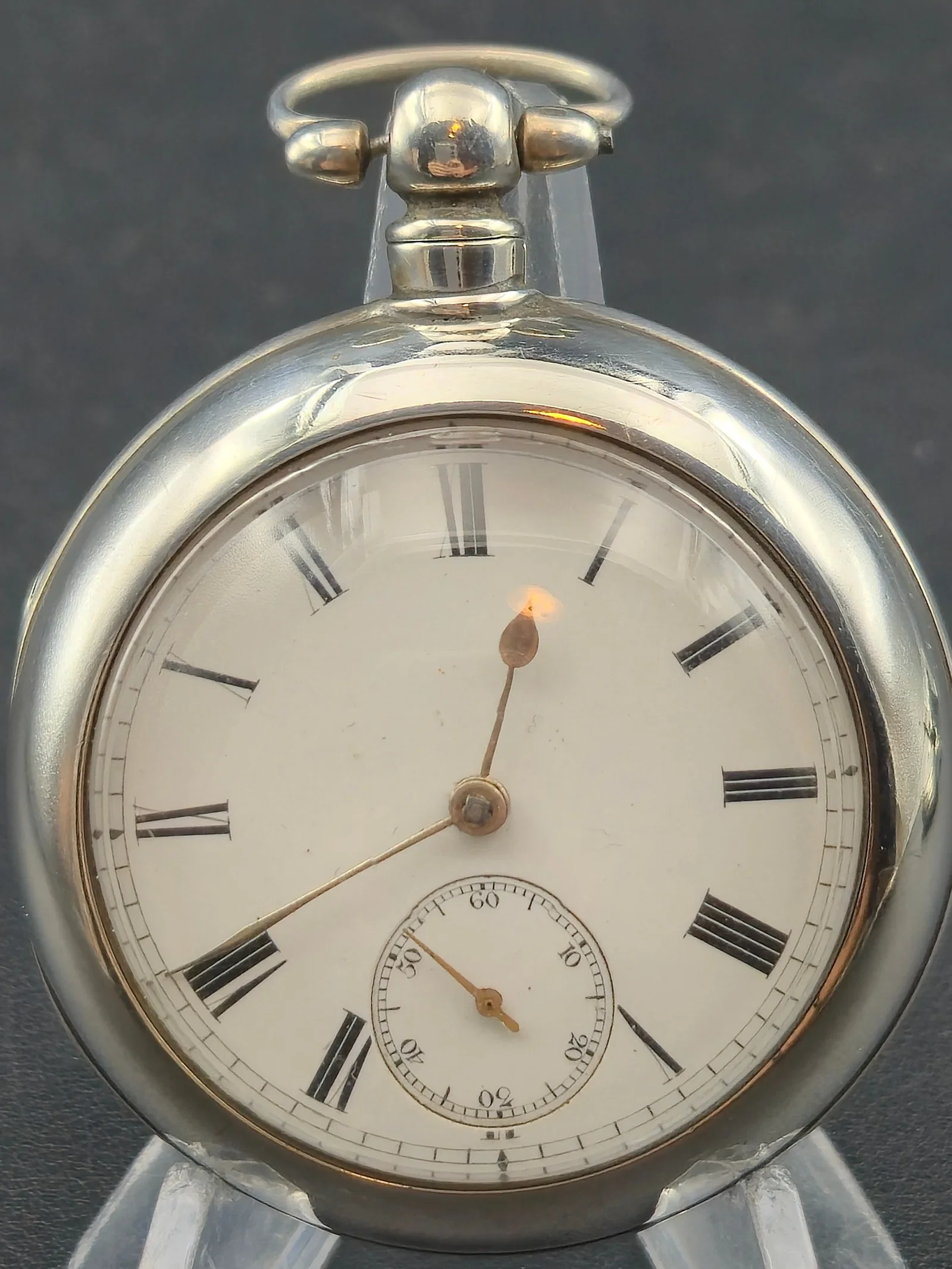 Antique Swiss Fusee Chain Pocket Watch Silver Hallmarked Case Key Wind 54mm Running c1870