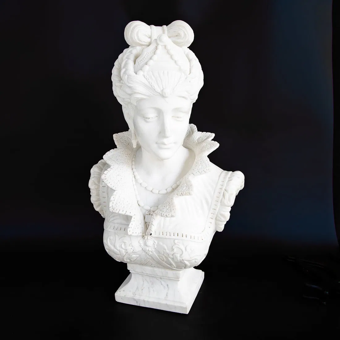 Antique Tudor Style Carved Marble Female Portrait Bust