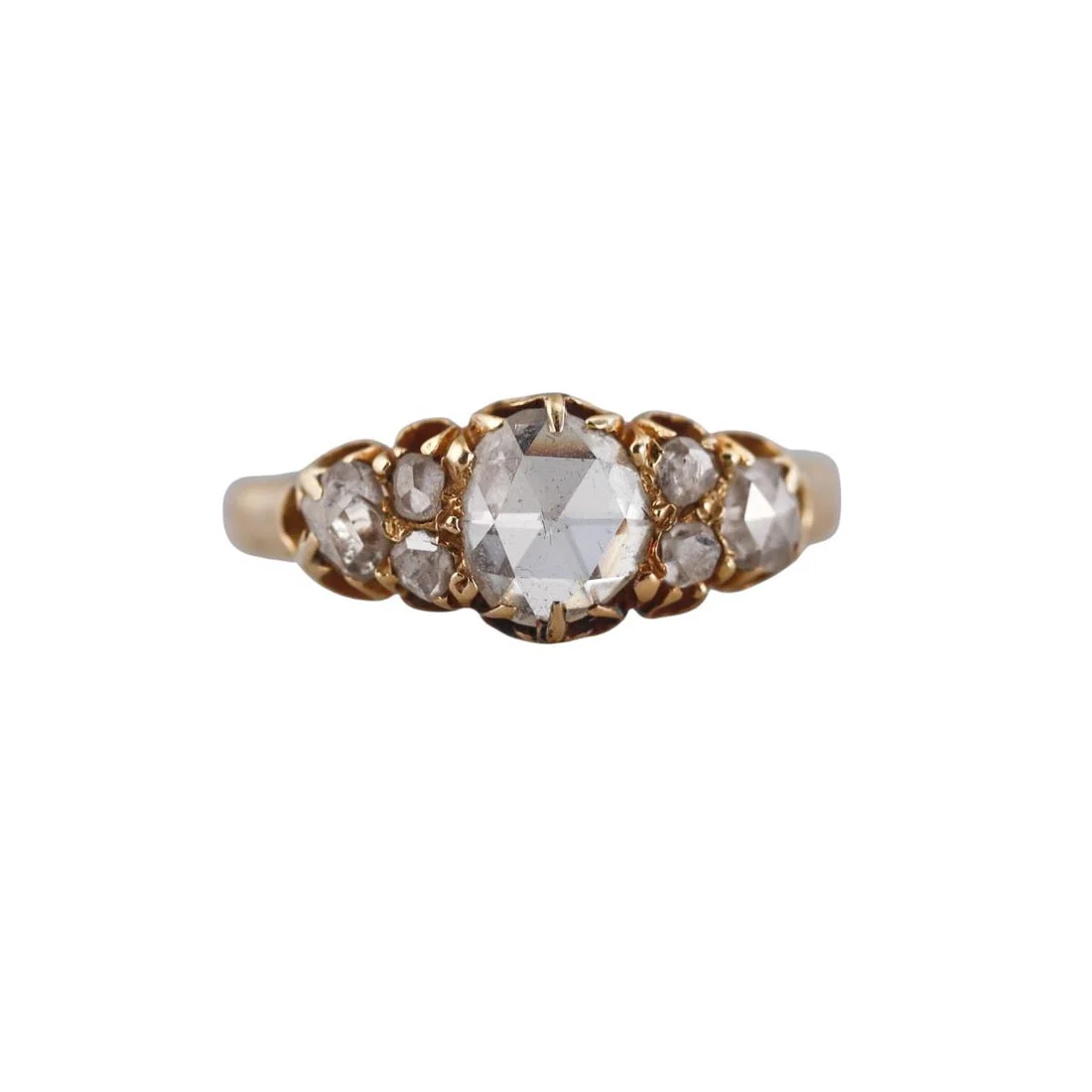 Antique Victorian 18k Gold Rose Cut Diamond Five Stone Ring