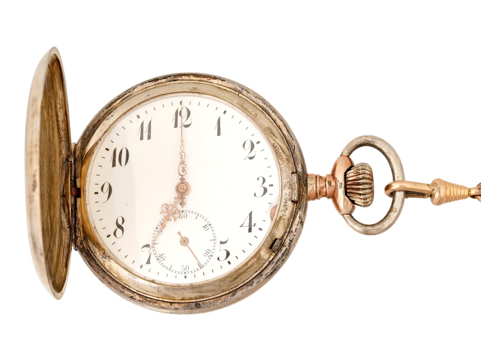 ANTIQUE VICTORIAN GILT SILVER POCKET WATCH WITH CHAIN
