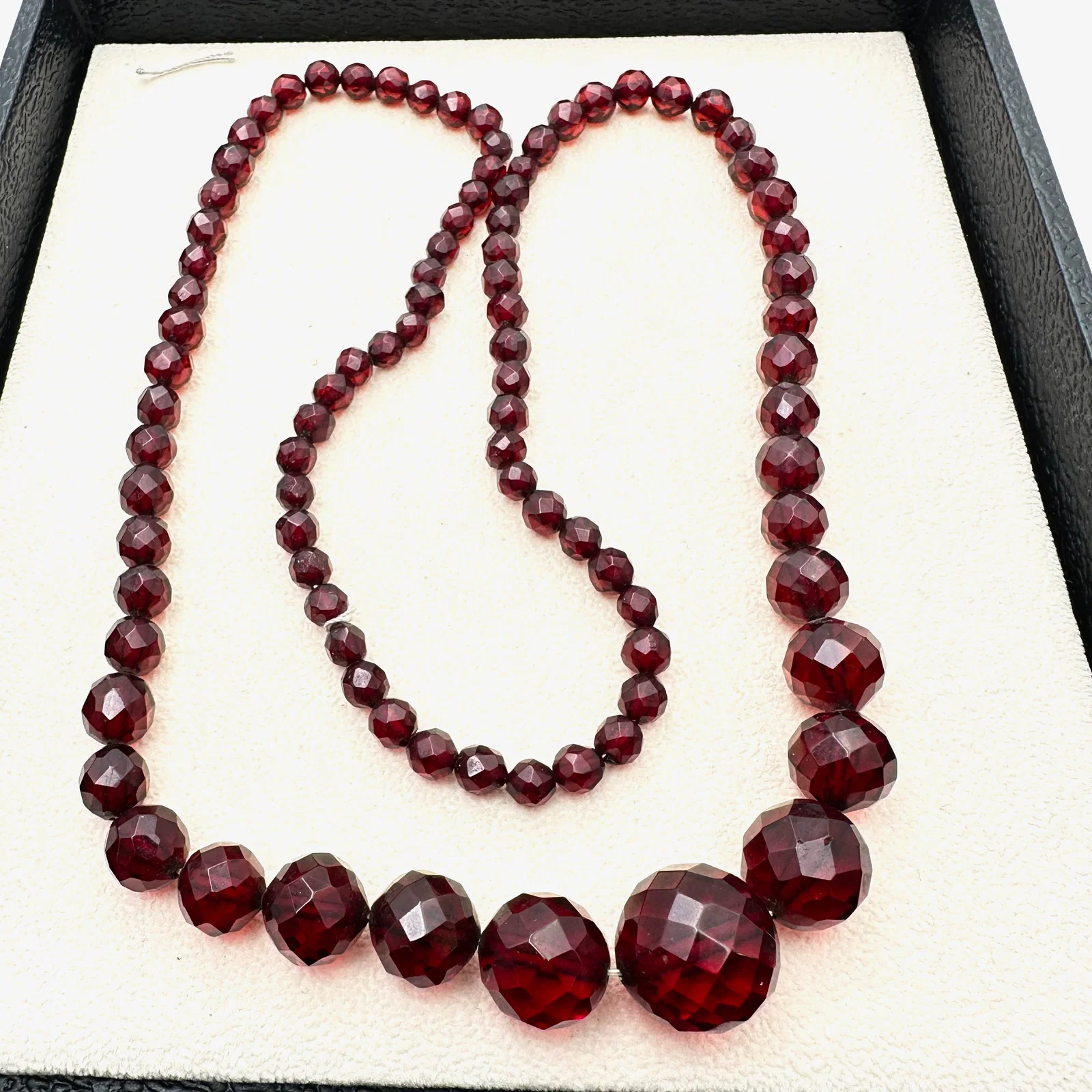 Antique Vintage Cherry Amber Faceted Bead Necklace 28 Inch Length Weight 41 Grams