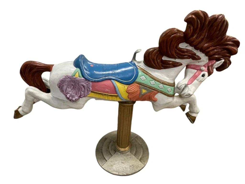 ANTIQUE WILD PONY CAROUSEL HORSE ON METAL STAND