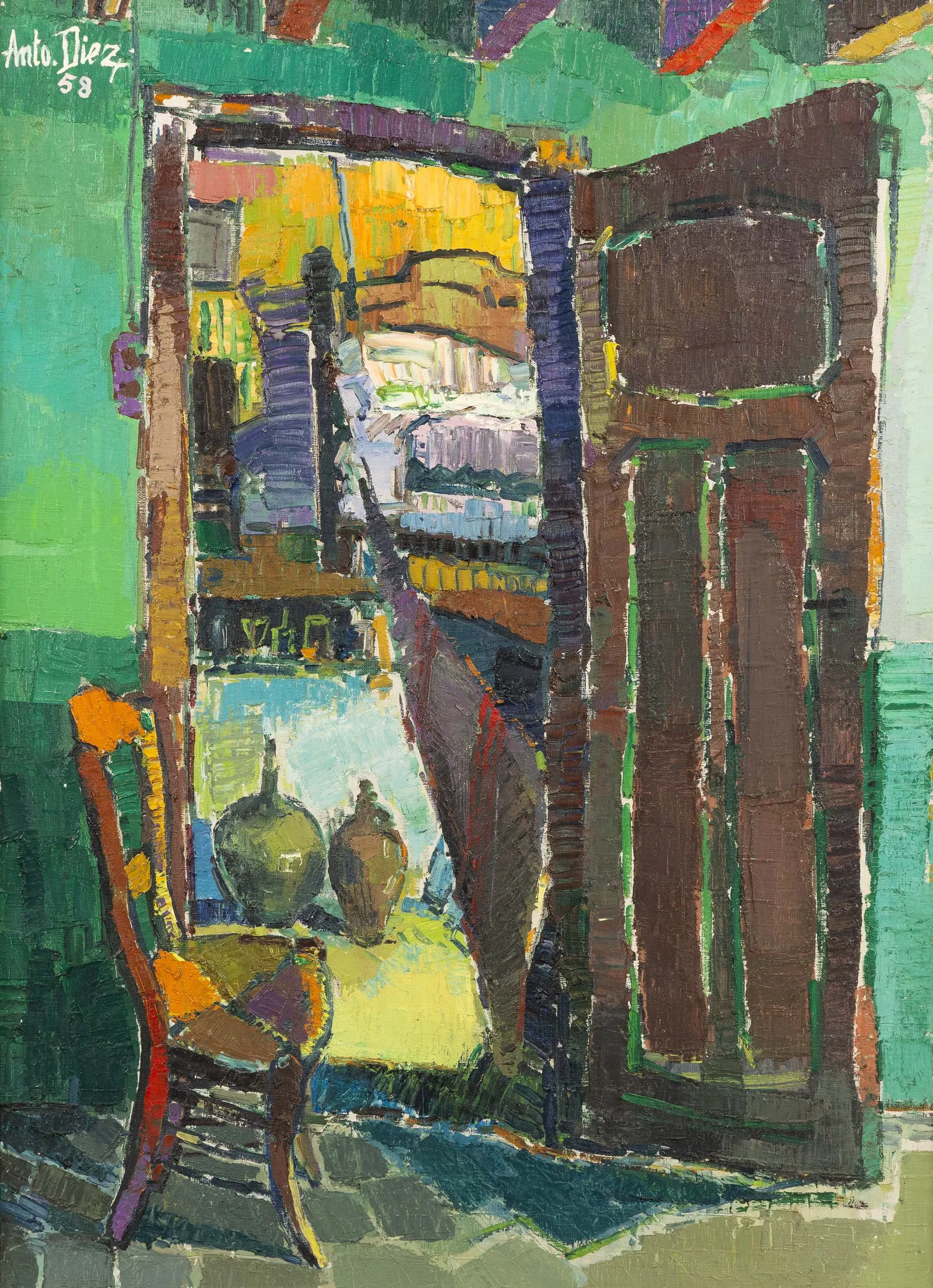 Anto Diez (1914-1992) 'Expressionist interior', Oil on canvas. (1958)
