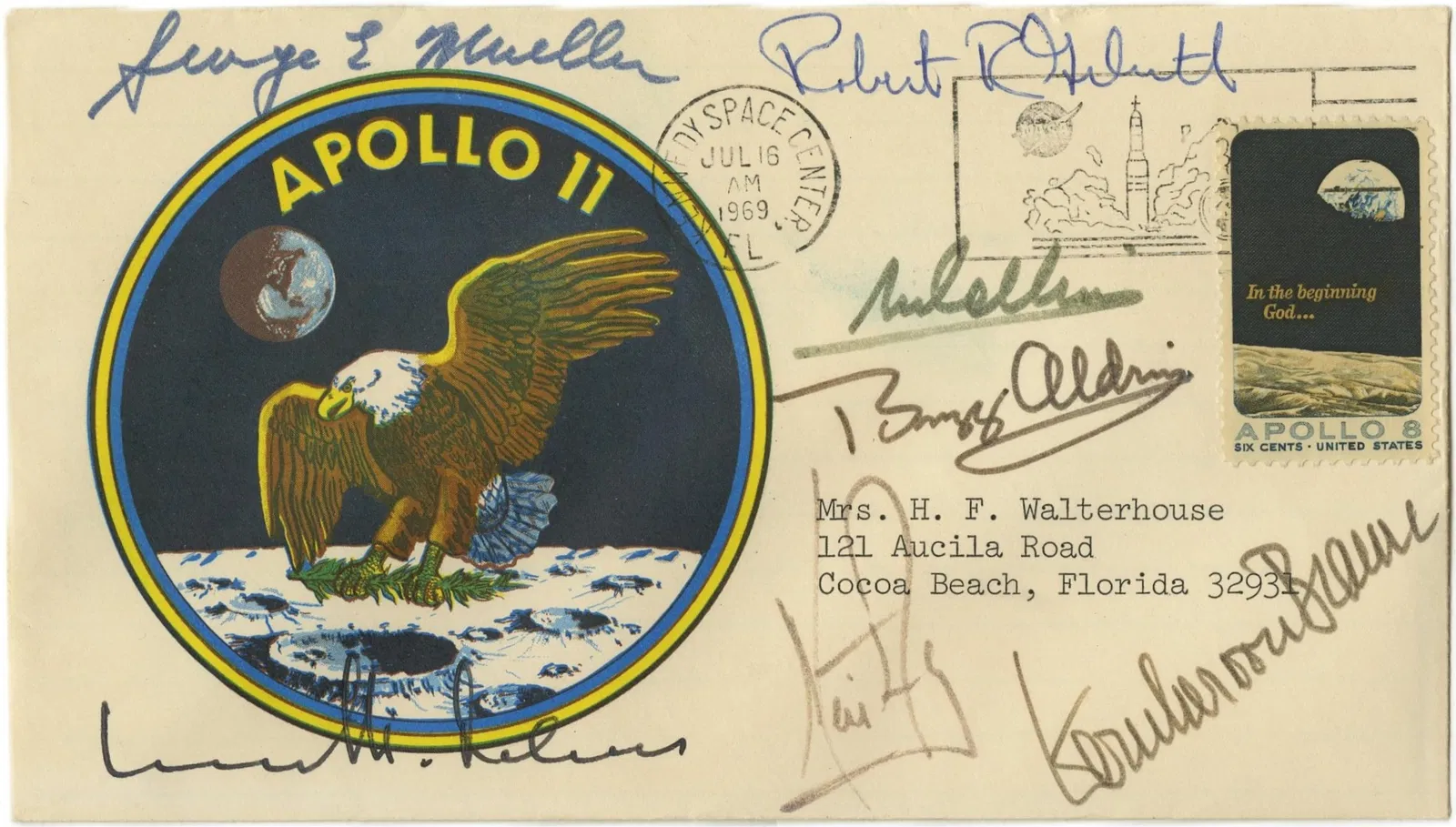 Apollo 11 Crew & Von Braun Others Signed Very Unique Cover Pre-certified by Steve Zarelli
